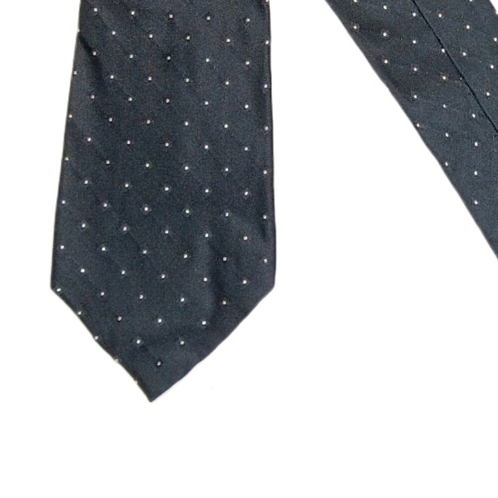 Croft & Barrow Silk Tie Men’s 61” Black Silver Dot Preppy Corpcore Wide New